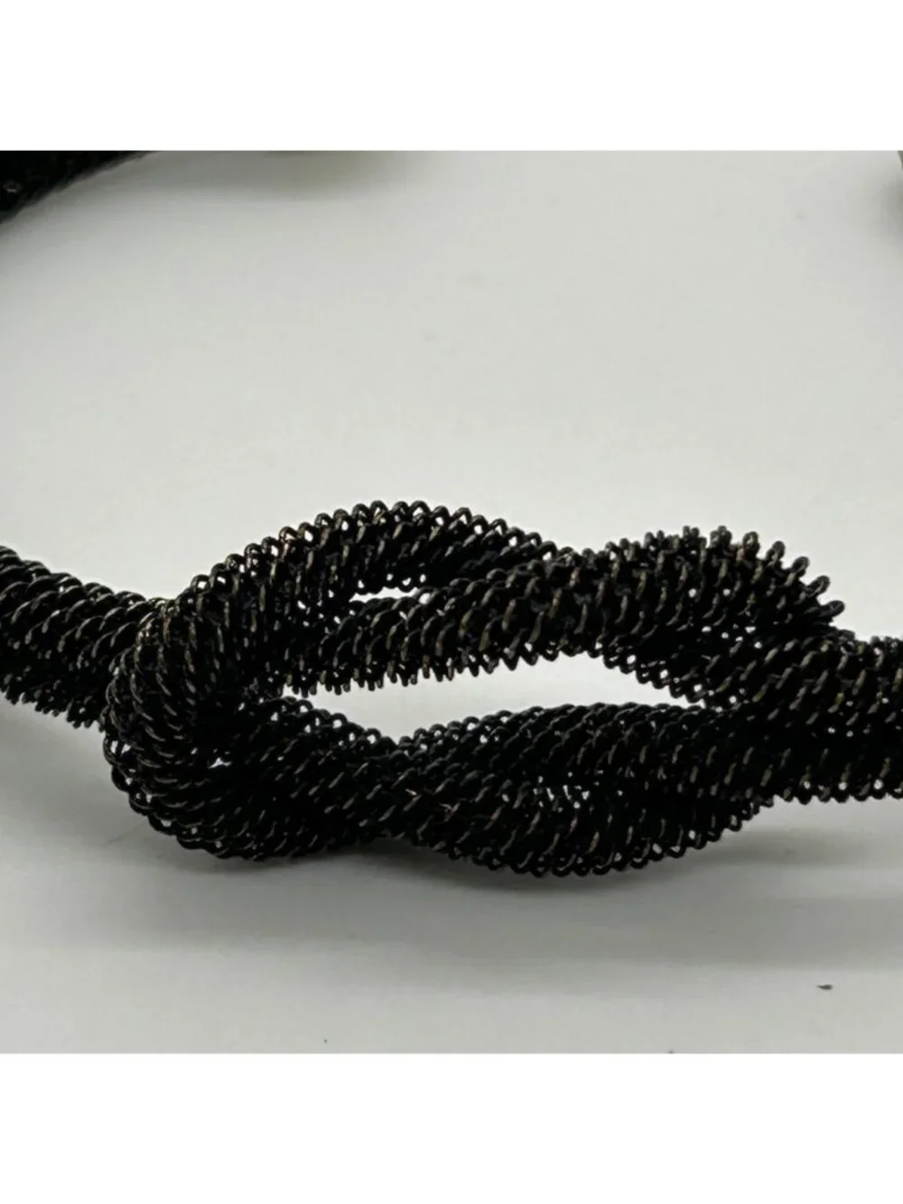 Black Mesh Love Knot Cuff Bracelet Blackened Wire Wrap Infinity Open Bangle